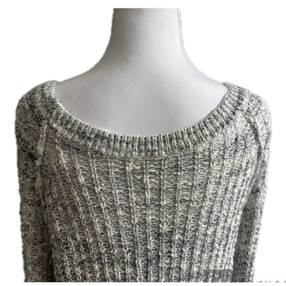FREE PEOPLE STAR DUNE SLOUCHY CHUNKY KNIT SWEATER LIGHT GRAY SZ:L BOHO PULLOVER